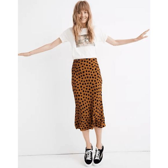 Madewell Dresses & Skirts - Madewell Women's Mustard Yellow Midi Slip Skirt in Painted Spots Size 8